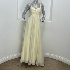 Amelia Couture Style 622 Maxi Chiffon Dress Beige Sleeveless Cocktail Party